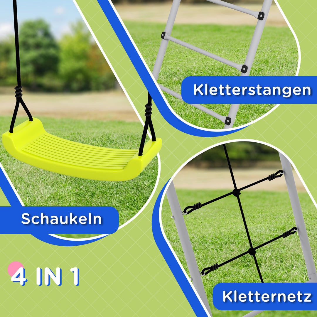 Børnegyngesæt, med klatrenet og stige, til børn 3-8 år, stålramme, grøn