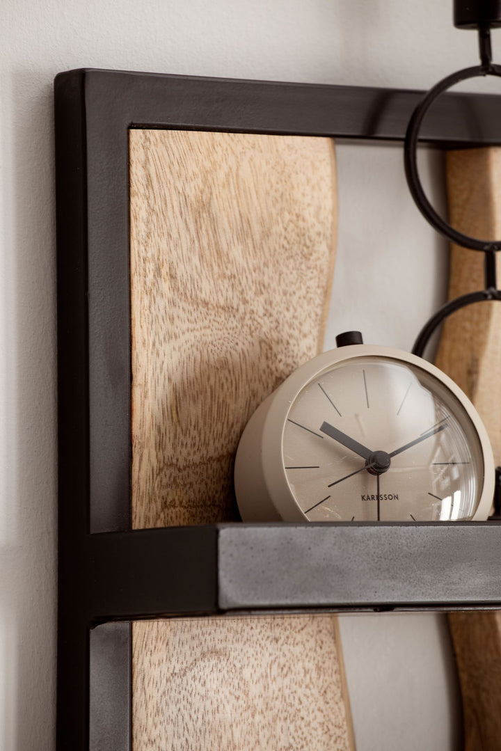 Væghylde 30x80x10 cm, massivt mangotræ/metal, industriel stil, rektangulær svævende hylde, hængende hylde til stuen, trævæghylde med 4 hylder og bølgemønster