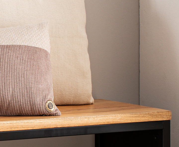 Massiv akacietræsbænk med stenlook, 120x45x35 cm, entrebænk med metalramme, designer sengebænk, soveværelsesbænk, lille garderobebænk, spisestuebænk