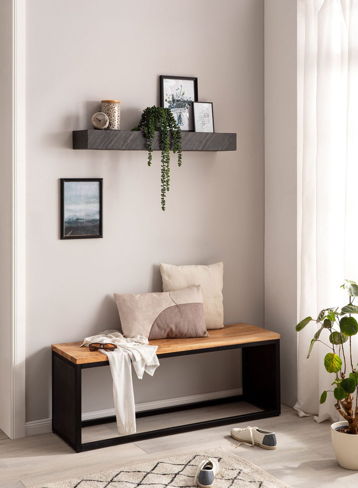 Væghylde 90x10x20 cm, massivt mangotræ / stenlook, moderne hængehylde, rektangulært design, hængehylde til stue, antracit