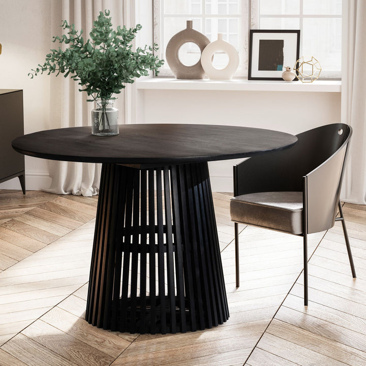 Spisebord i massivt træ, 120x120x77 cm, designer japandi-stil, sort