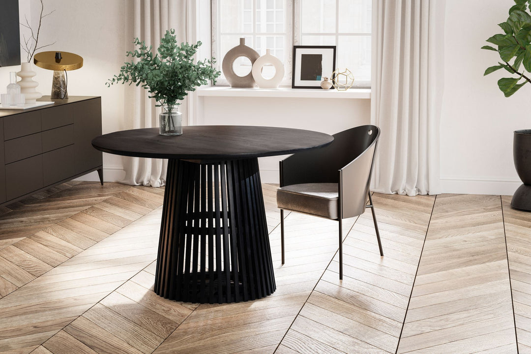 Spisebord i massivt træ, 120x120x77 cm, designer japandi-stil, sort