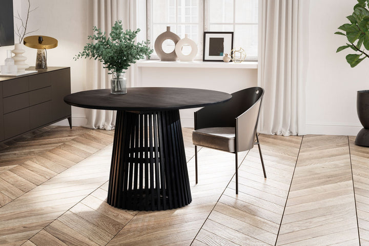 Spisebord i massivt træ, 120x120x77 cm, designer japandi-stil, sort