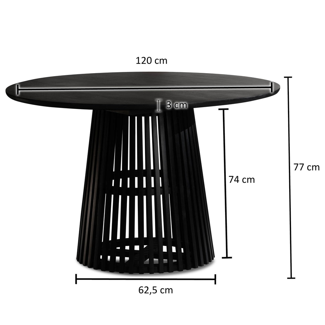 Spisebord i massivt træ, 120x120x77 cm, designer japandi-stil, sort
