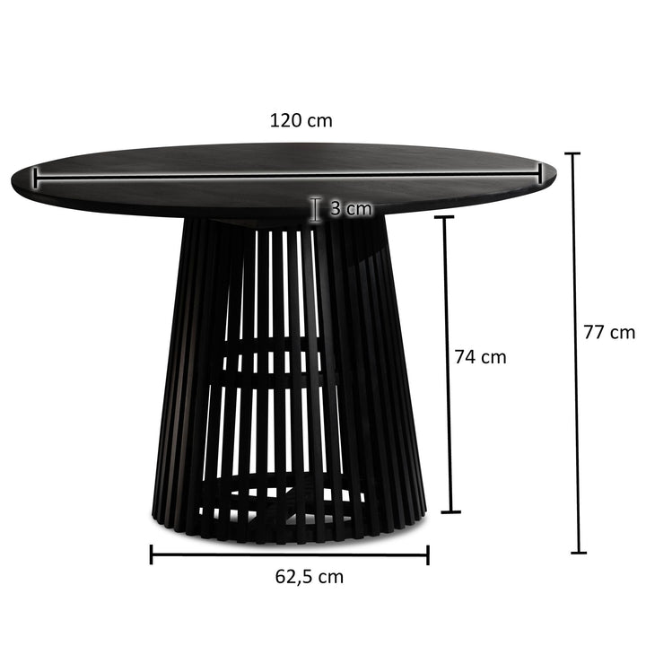 Spisebord i massivt træ, 120x120x77 cm, designer japandi-stil, sort