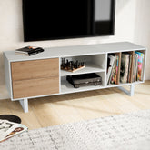 Lav tv-bord i hvid med egedekor - 150x55x40 cm