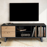 Lavt tv-bord i sort med egedekor - 150x55x40 cm