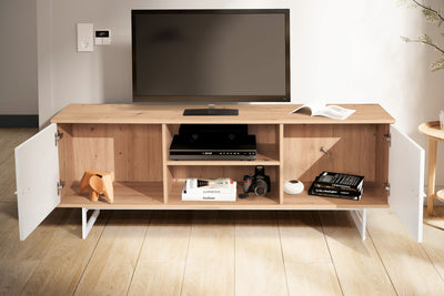 Lavt tv-bord i egedekor og hvid - 150x55x40 cm