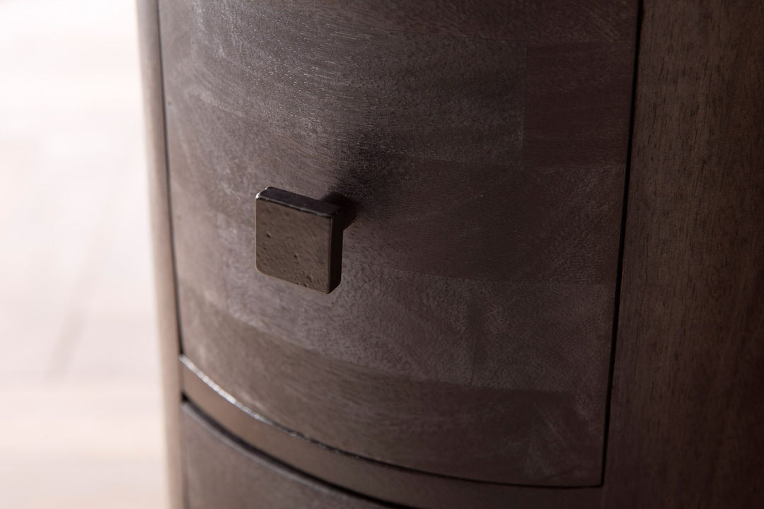 Design skænk Mango massivt træ sort 34x85x34 cm, skab med 4 skuffer, smalt sideskab massivt træ, mini kommode rund