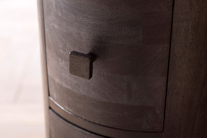 Design skænk Mango massivt træ sort 34x85x34 cm, skab med 4 skuffer, smalt sideskab massivt træ, mini kommode rund