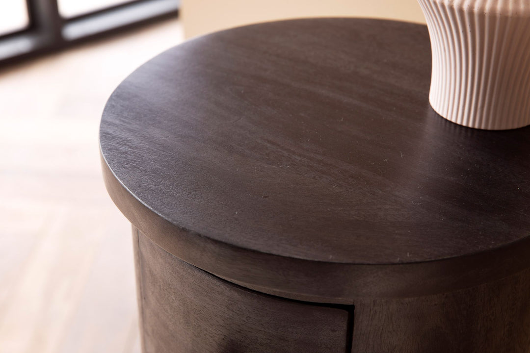 Design skænk Mango massivt træ sort 34x85x34 cm, skab med 4 skuffer, smalt sideskab massivt træ, mini kommode rund