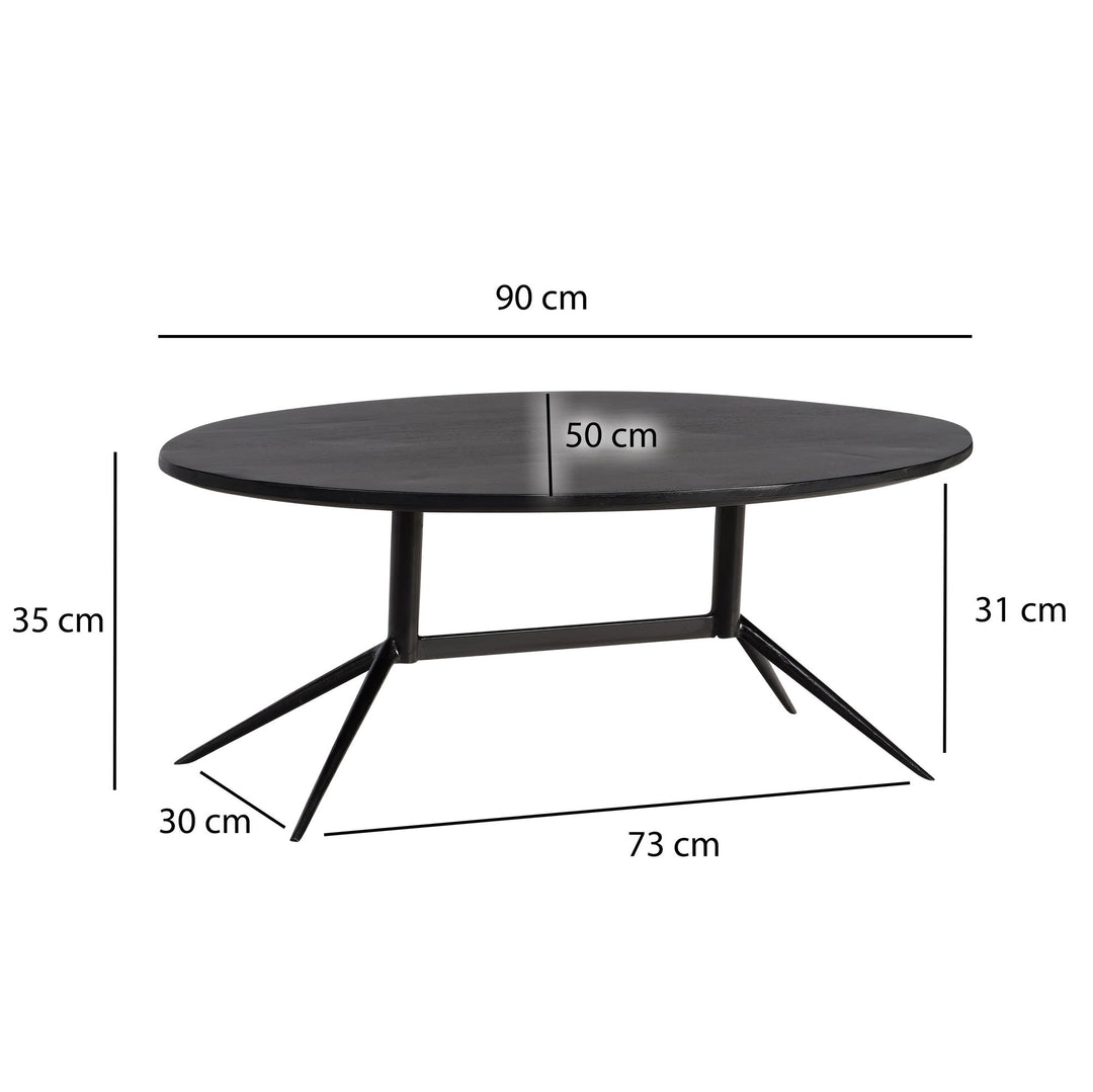 Smukt sofabord i oval form, massivt træ, B90xD50xH35cm