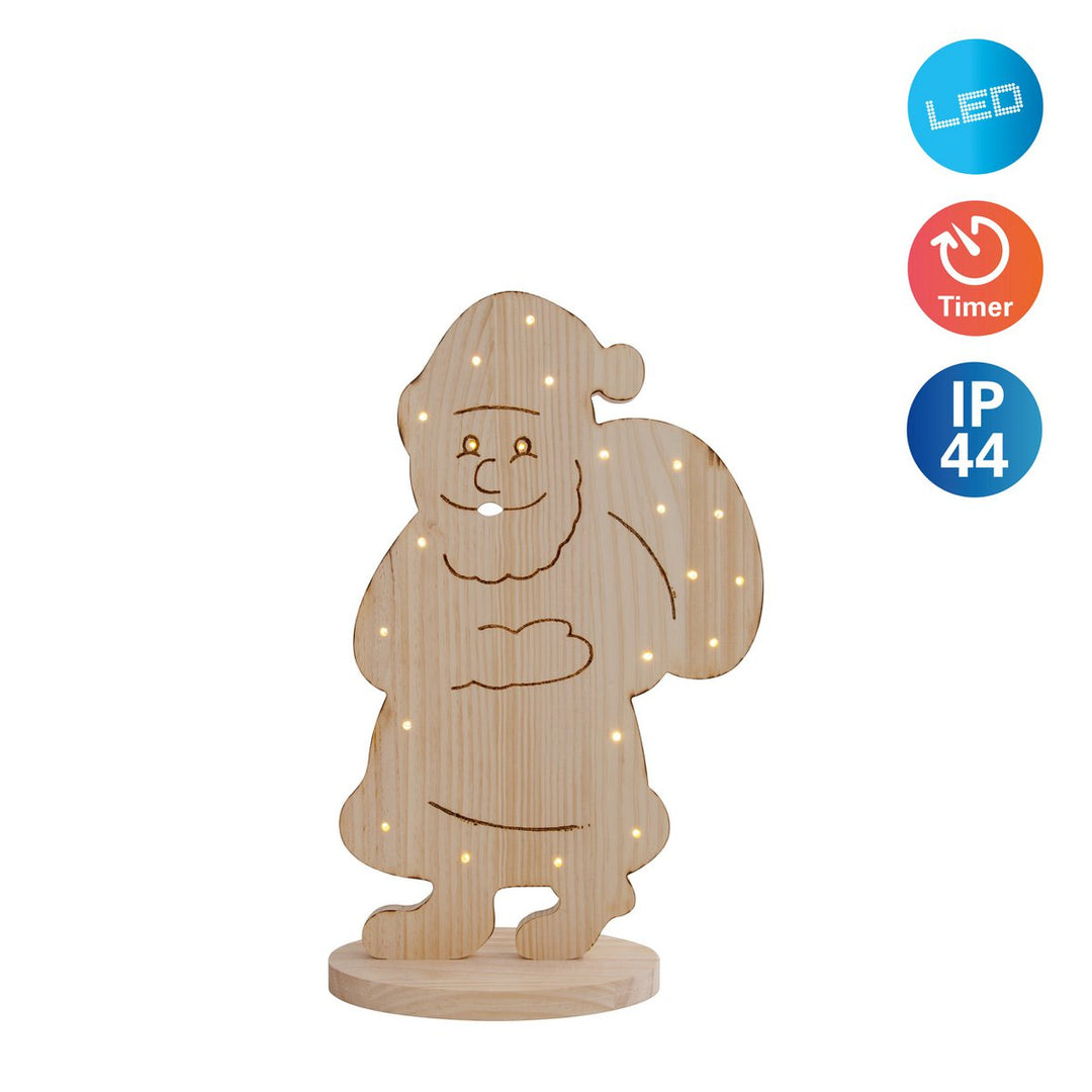 LED Wood Decolum "Santa" Stor, julepynt lavet af træ i naturen, med fast bygget - In Lyss, til det udendørs område - Klassisk - Dekoration - Træ - Natur - Ingen information - Juledekoration udenfor