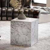Sofabord MONOBLOC i hvid højglans med marmorlook - kvadratisk, 40x40x45 cm
