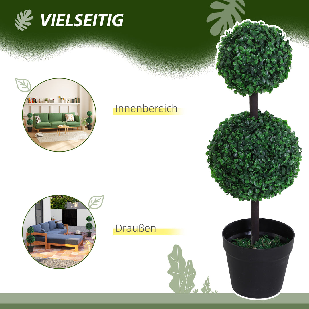Sæt med 2 kunstige planter, kunstige planter i kugledesign, kunstigt træ i cementpotte, plastikplante, grøn+sort