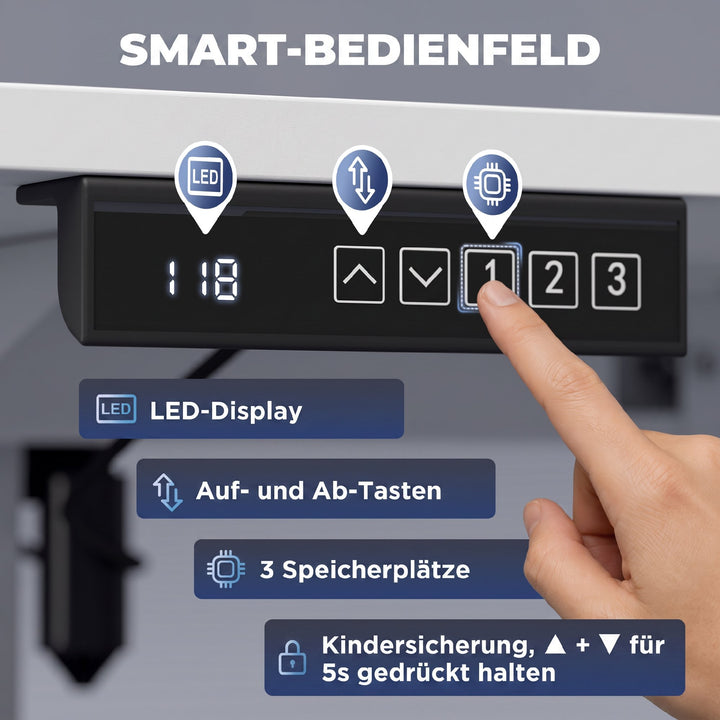 Elektrisk skrivebord med højdejustering, 140 x 60 cm, hvid