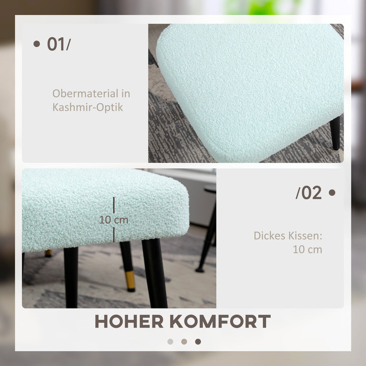 Skammel, fodstøtte, polstret sæde, kashmirlook, stålben, 42 x 42 x 47 cm, lyseblå