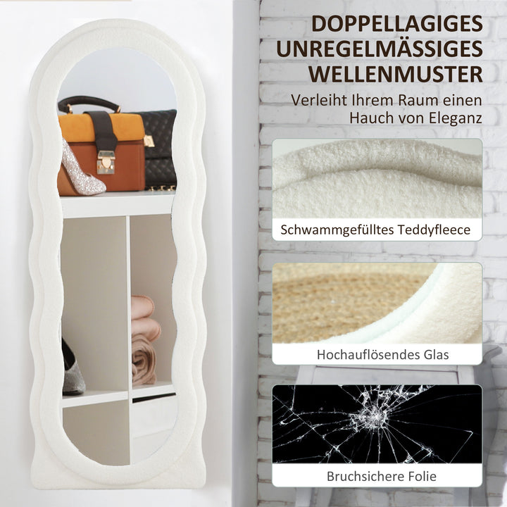 Spejl i fuld længde 160 x 60 cm buet stående spejl med bølgedesign brudsikkert glas hvidt
