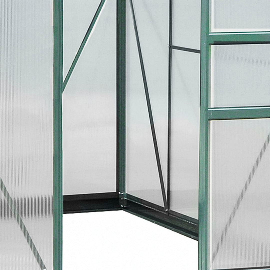 Drivhus, med tagvindue, skydedør, transparent, polycarbonat+aluminium, 190 x 252 x 201 cm