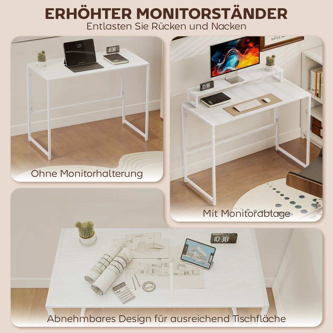 Sammenklappeligt skrivebord/computerbord med skærmbeslag til hjemmekontor, 100 x 48 x 87,5 cm
