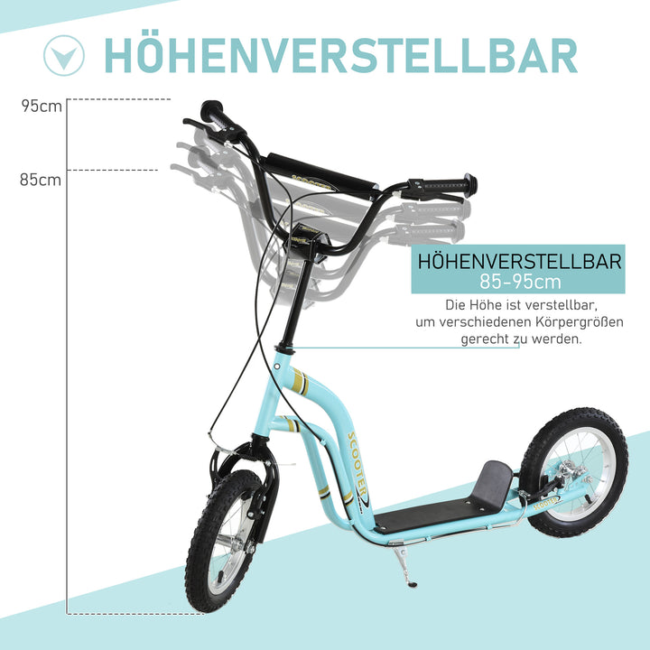 Børneløbehjul fra 5 år, løbehjul, city scooter til børn, aluminium, 120 x 58 x 85-95 cm, lyseblå