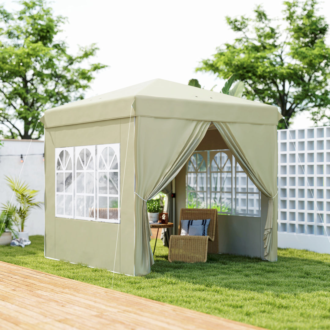 2,5 x 2,5 m pop-up pavillon med sidevægge og bæretaske, UPF50+ højdejusterbart havetelt, cremehvid