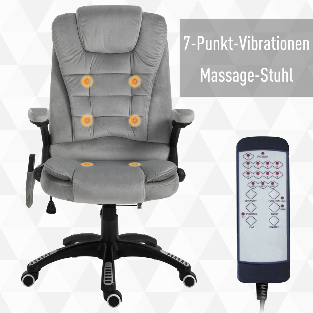 Kontorstol med vibrationsmassage, ergonomisk skrivebordsstol med varme- og lænefunktioner, højdejusterbar lederstol med fjernbetjening, sidelomme, fløjlslook, brun