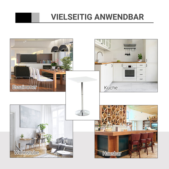 Barbord bistrobord pub højdejusterbart firkantet ståbord stål hvid 60 x 60 x 69-92 cm