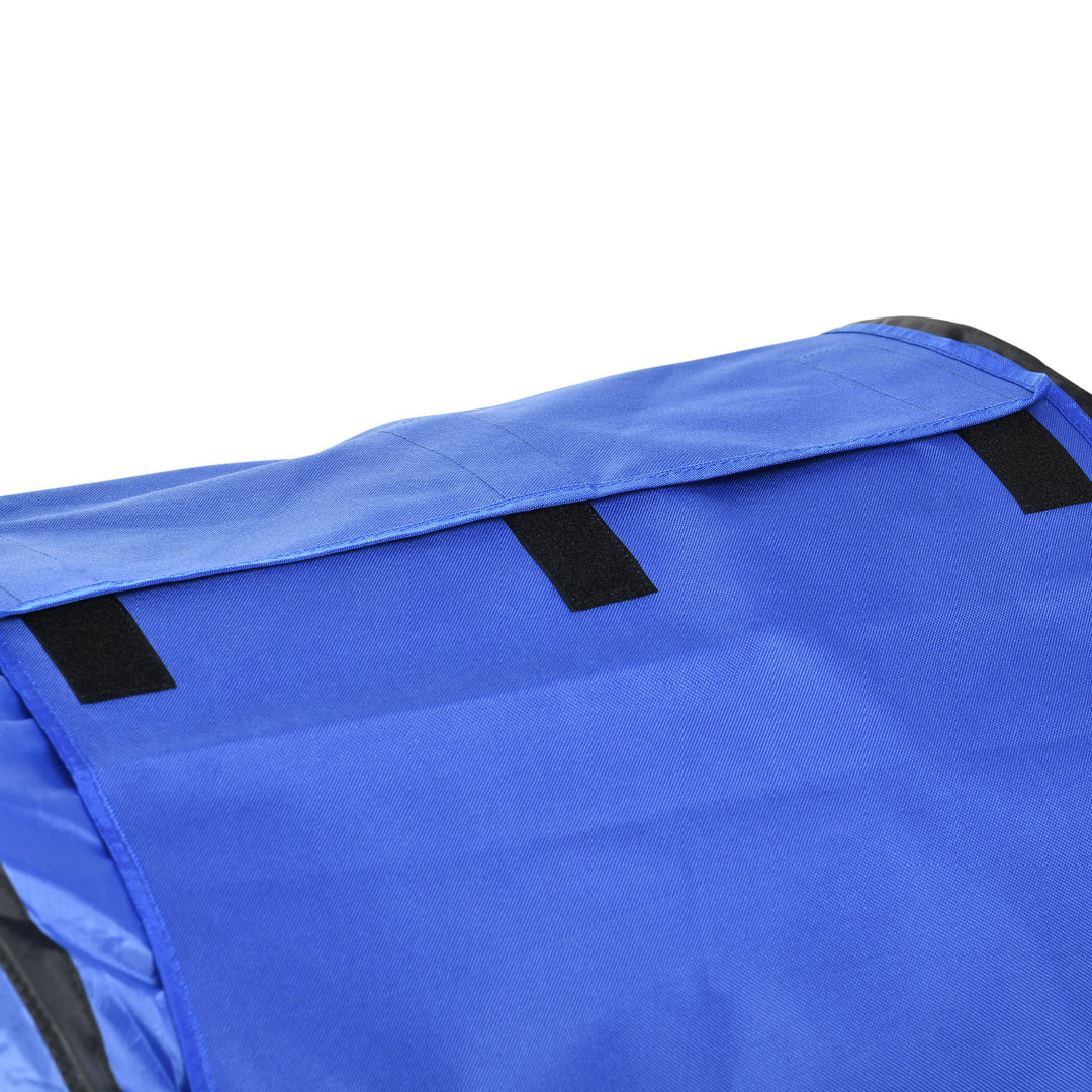 Agility sæt til hunde, 1 dæk, 2 tunneler, 2 hækkeløb, 321 cm x 63 cm x 93 cm, blå + rød + hvid