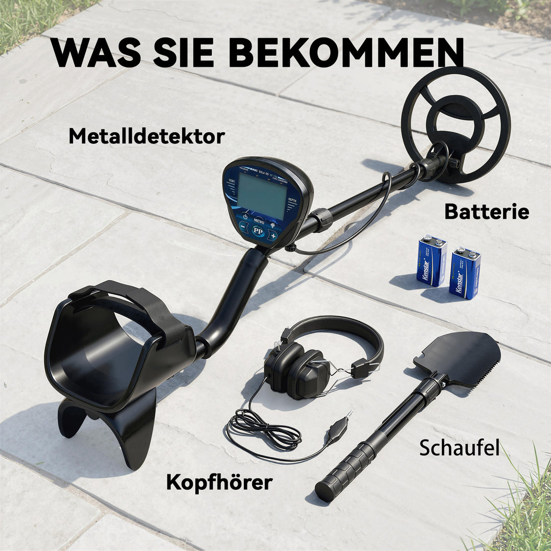 IP68 vandtæt metaldetektor med 3 tilstande, hovedtelefoner, skovl, spole, 7-tommer LCD-skærm, detektionsdybde