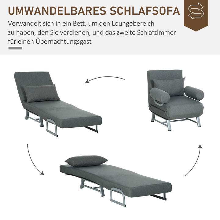 Polstret lænestol, kan omdannes til gæsteseng, ergonomisk, mørkegrå