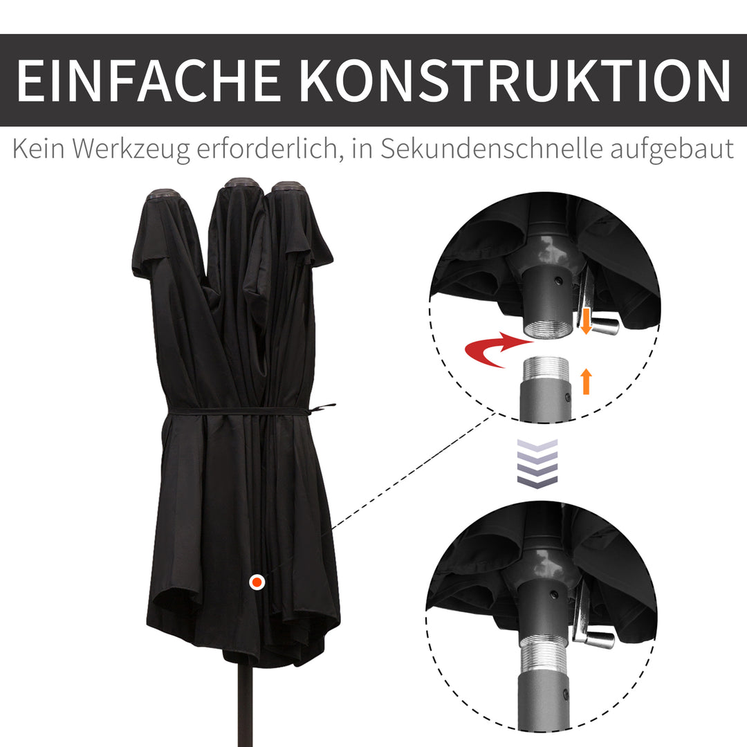 Dobbeltparasol 455 x 270 cm haveparasol med håndsving oval stabil metalstang markedsparasol dobbeltparasol terrasseparasol solbeskyttelse til strand balkon terrasse have sort