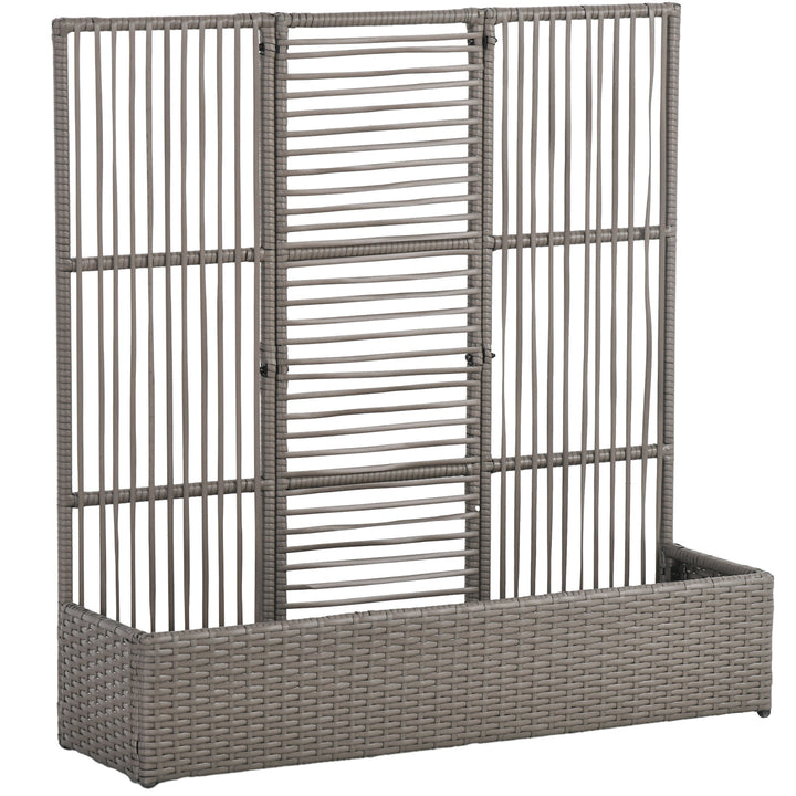 Blomsterkasse med espalier, vejrbestandig, polyrattan, 103 x 29 x 103 cm, grå