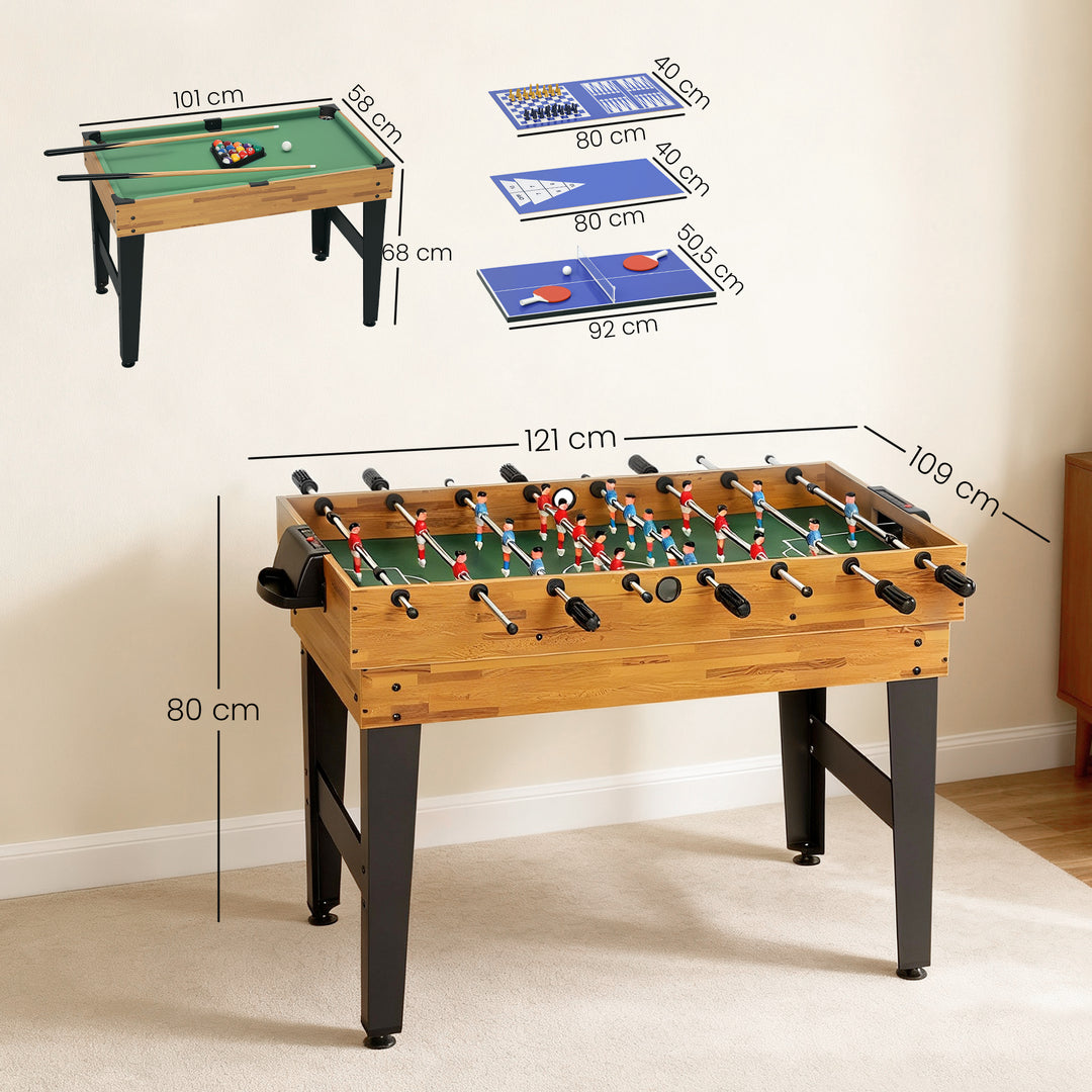 13-i-1 spillebord, bordfodbold, skak, billard, bordtennis og mere, MDF, plastik, valnød