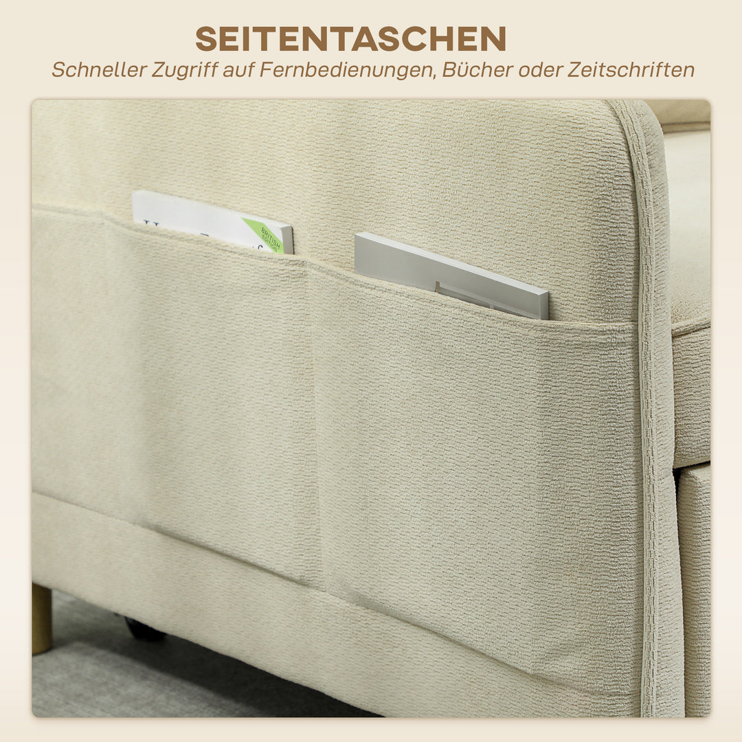 3-i-1 sovesofa: Konvertibel lænestol med sengefunktion, bredt sæde til stuen, beige