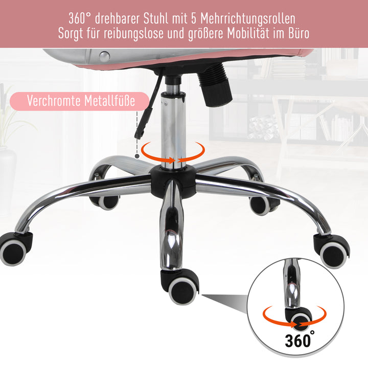 Kontorstol, ergonomisk skrivebordsstol med armlæn, polstret ryglæn, højdejusterbar computerstol med kunstlæderlook, drejestol til hjemmekontor, lyserød