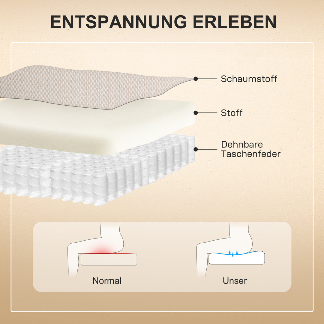 Powerlift-stol, massagestol med varmefunktion, polstret stol med fodstøtte, sidelomme, stofbetræk, beige