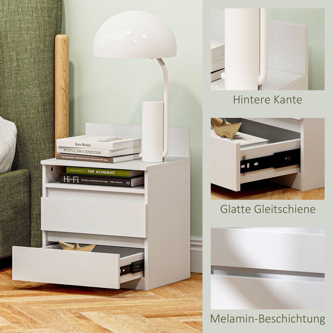 Sæt med 2 natborde med skuffer og opbevaring, moderne sidebord til soveværelse, hvid