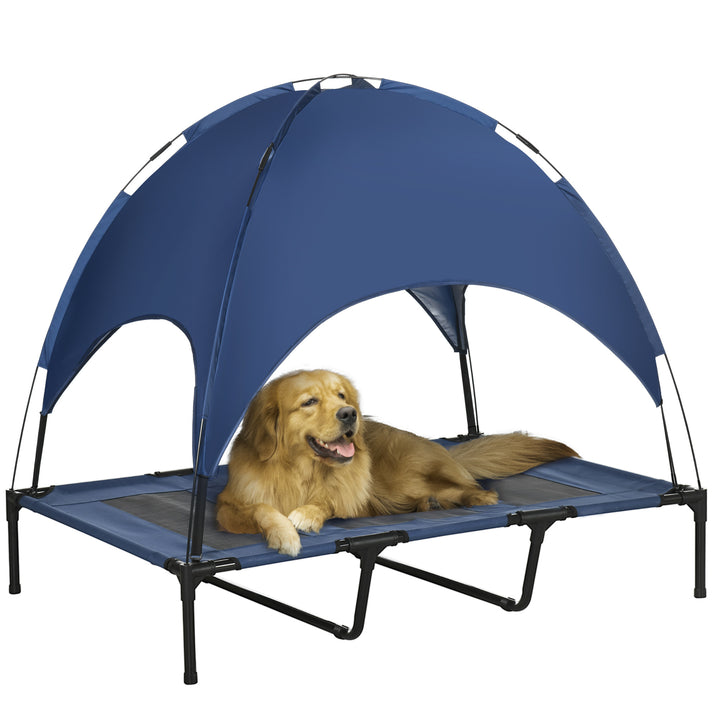Udendørs hundeseng vejrbestandig hundeseng med baldakin, foldbar, 122 x 92 x 108 cm, blå + sort