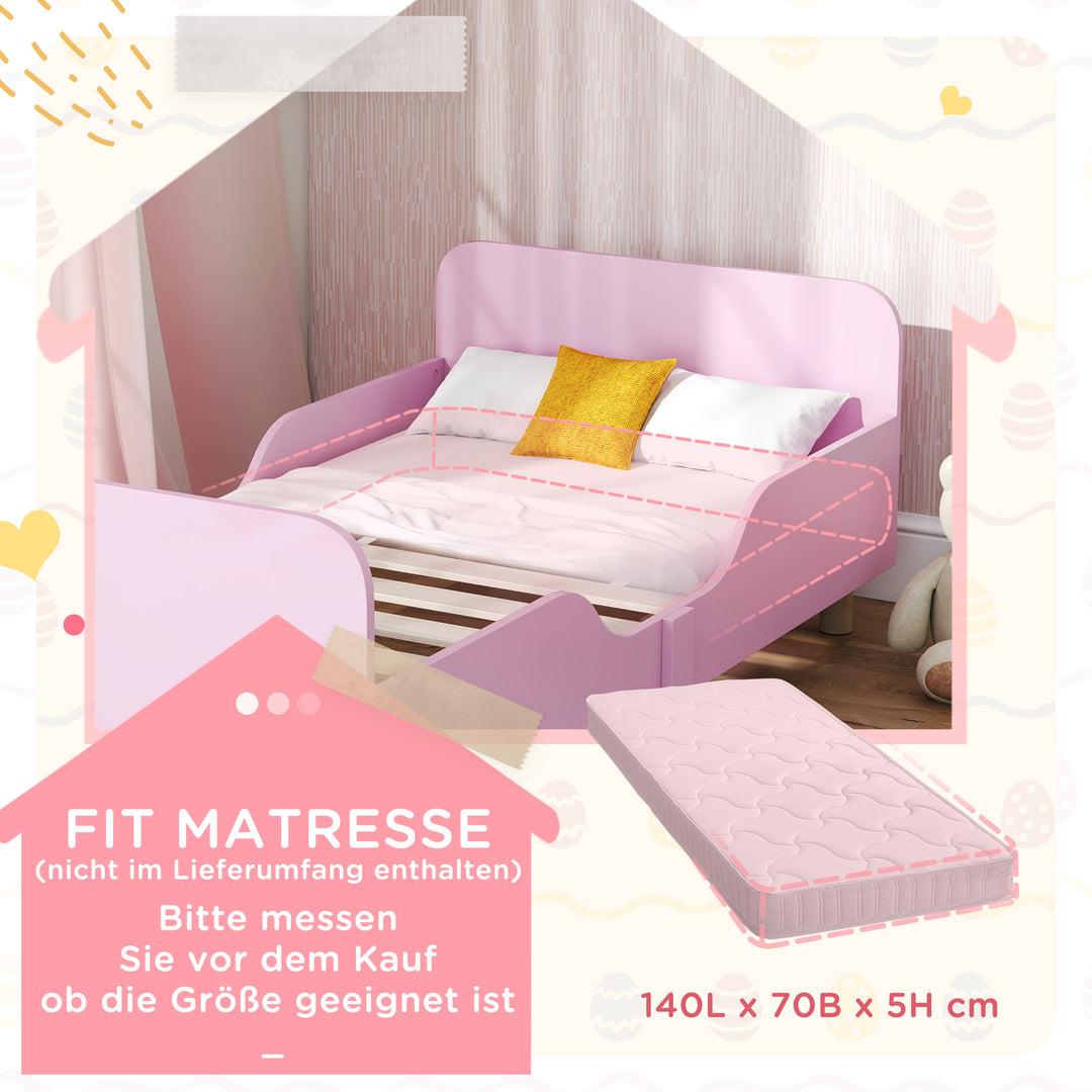 Børnesengramme, enkeltsengramme til børn, sikkerhedsskærm, lille seng til børneværelse, mdf, uden madras, pink