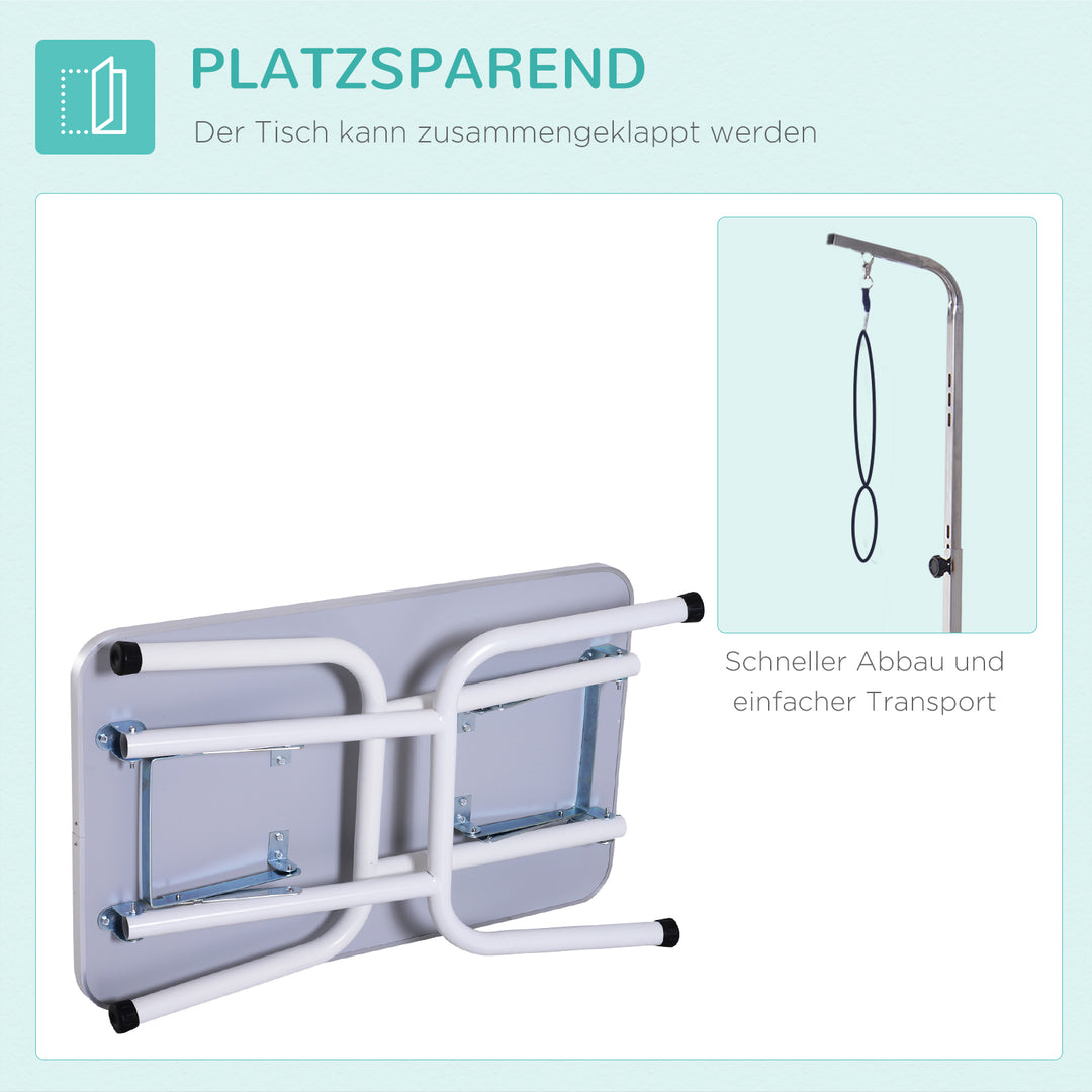 Kæledyrstrimlerbord til styling, børstning og vask af kæledyr, metal, blå