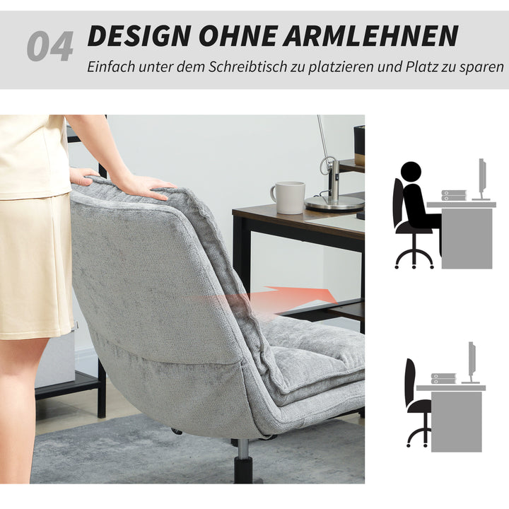 Polstret stol, drejelig polstret kontorstol med blødt stofbetræk, højdejusterbar, stålben, grå