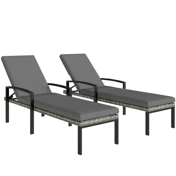 Sæt med 2 liggestole, polyrattan havestole med 5-positions justerbar ryglæn og hynde, op til 120 kg, lysegrå