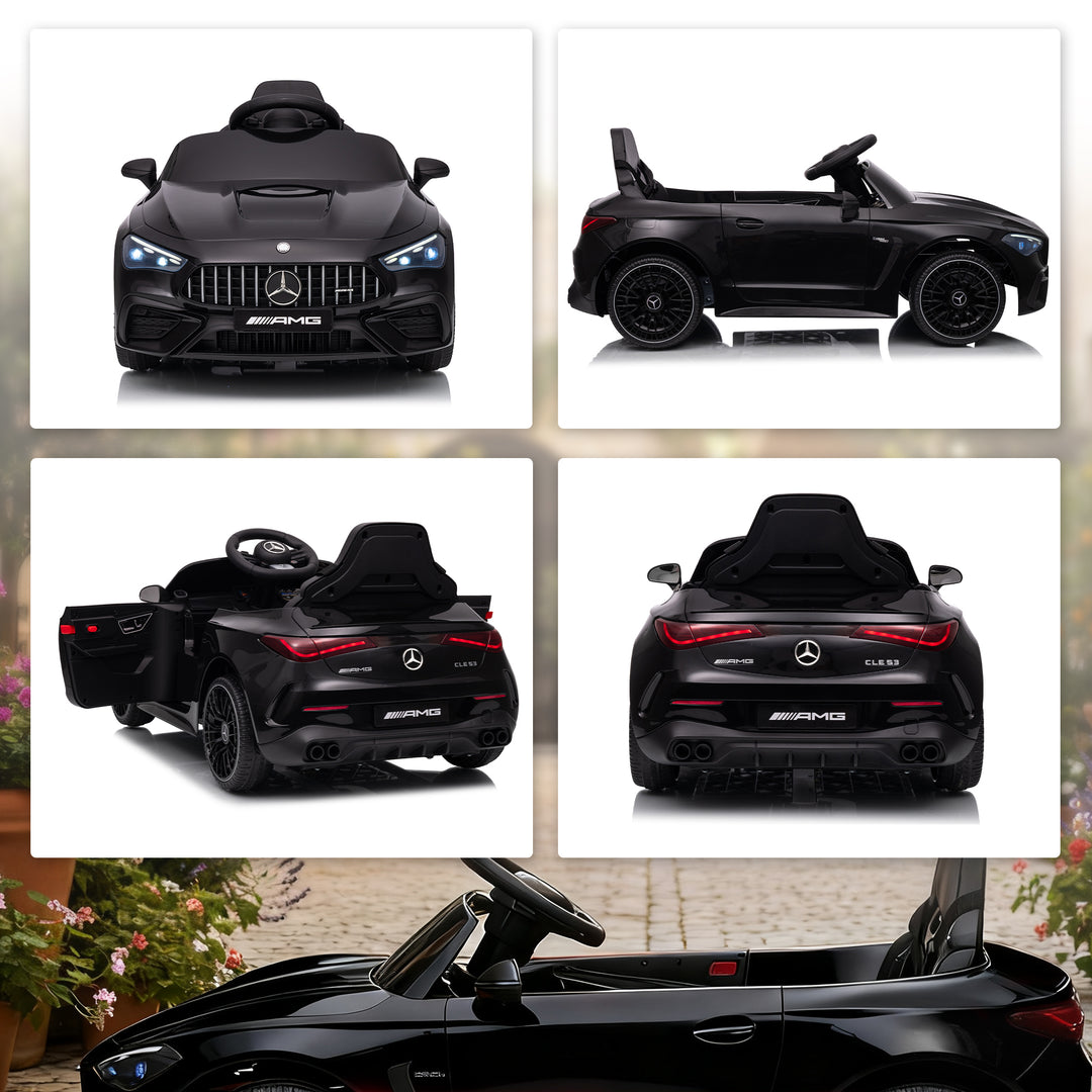 Børne elbil, Mercedes design, 12V motor, fjernbetjening, LED-lys, musik, til børn i alderen 3-6 år, sort