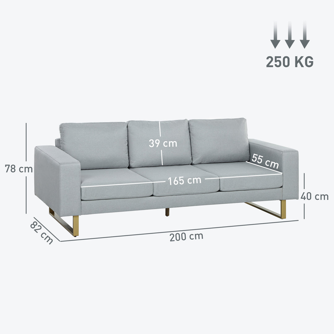 3-Personers sofa, sofa med massivt træstel, metalben, enkelt design, lysegrå