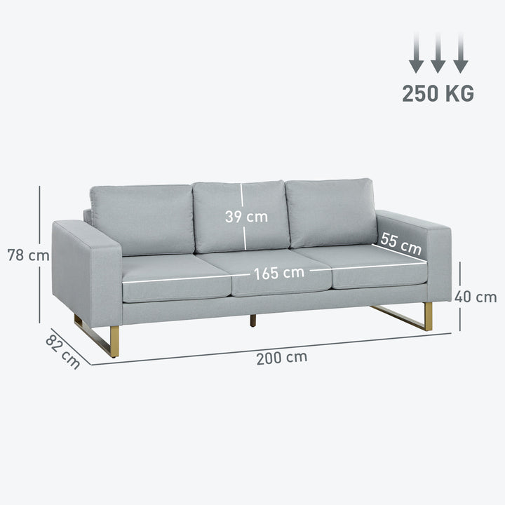 3-Personers sofa, sofa med massivt træstel, metalben, enkelt design, lysegrå