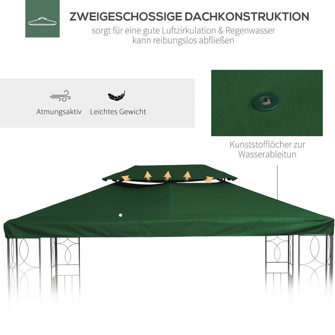 Udskiftningstag til 3x4m metalpavillon, vandafvisende, pavillontag (dobbelttag), udskiftningsovertræk til havepavillon, reservedele, polyester 180g/m², grøn