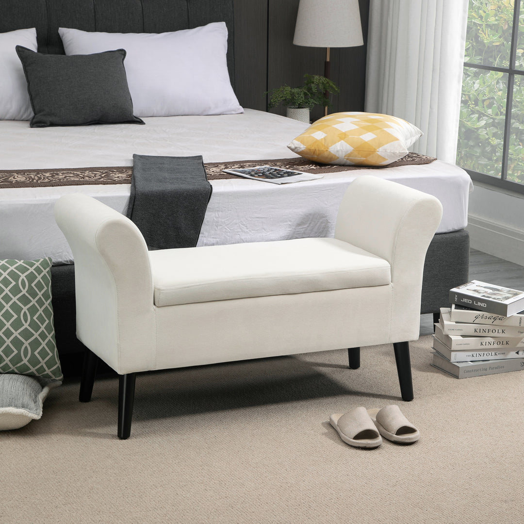 Bænk med opbevaring, 111,5 cm x 41 cm x 65 cm, cremehvid