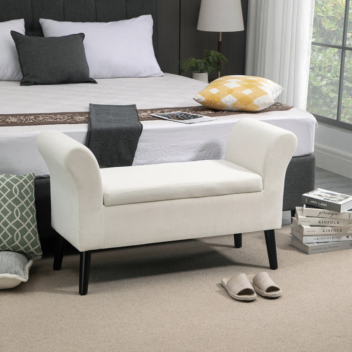 Bænk med opbevaring, 111,5 cm x 41 cm x 65 cm, cremehvid