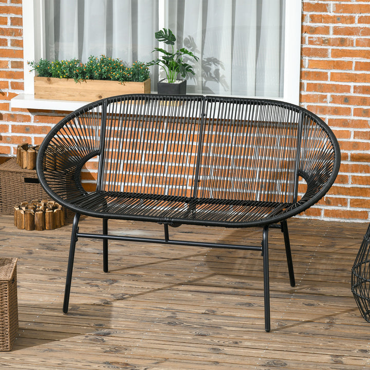 Rattan lænestol, boho stil afslapningslænestol, 132 cm x 72 cm x 83 cm, sort